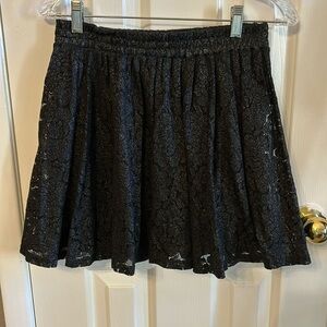Frenchi Women’s (S) Shimmering Metallic Black Floral Lace “Skater Skirt”